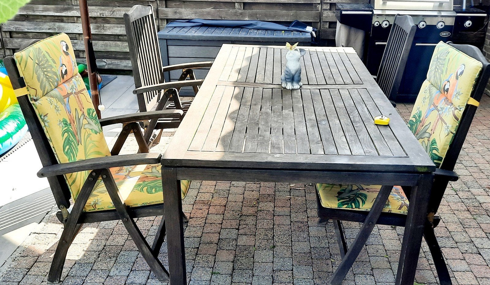 5 delige tuinset in teak, Ophalen, 4 zitplaatsen, Gebruikt, Teakhout