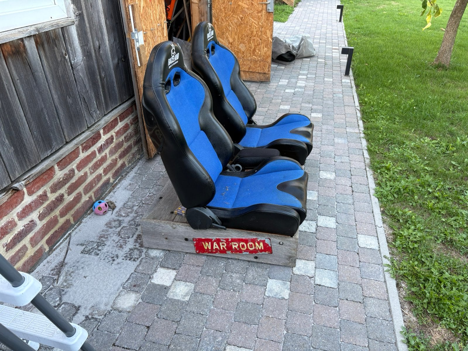 Unieke dubbele racezetel mancave Raceland kuipstoelen, Maison & Meubles, Chaises, Deux, Utilisé, Bleu, Enlèvement