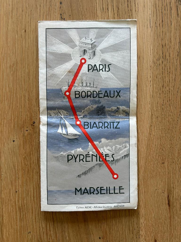 oude franse wegenkaart Perrier Paris Biarritz Marseille, Ophalen of Verzenden