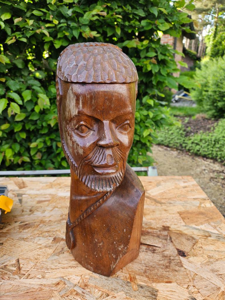 Afrikaanse houten buste 42 cm, Antiek en Kunst, Kunst | Beelden en Houtsnijwerken, Houtsnijwerk, Ophalen of Verzenden, Handgemaakt