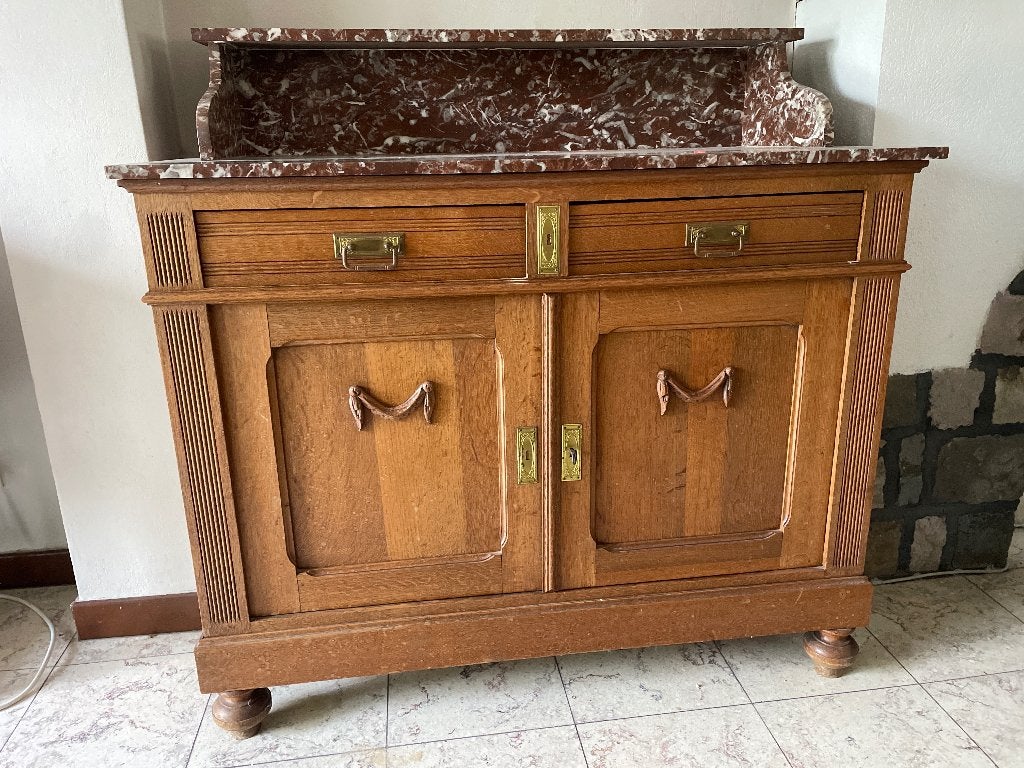 Buffet rustique avec marbre, Maison & Meubles, 100 à 150 cm, Enlèvement, Utilisé, Chêne