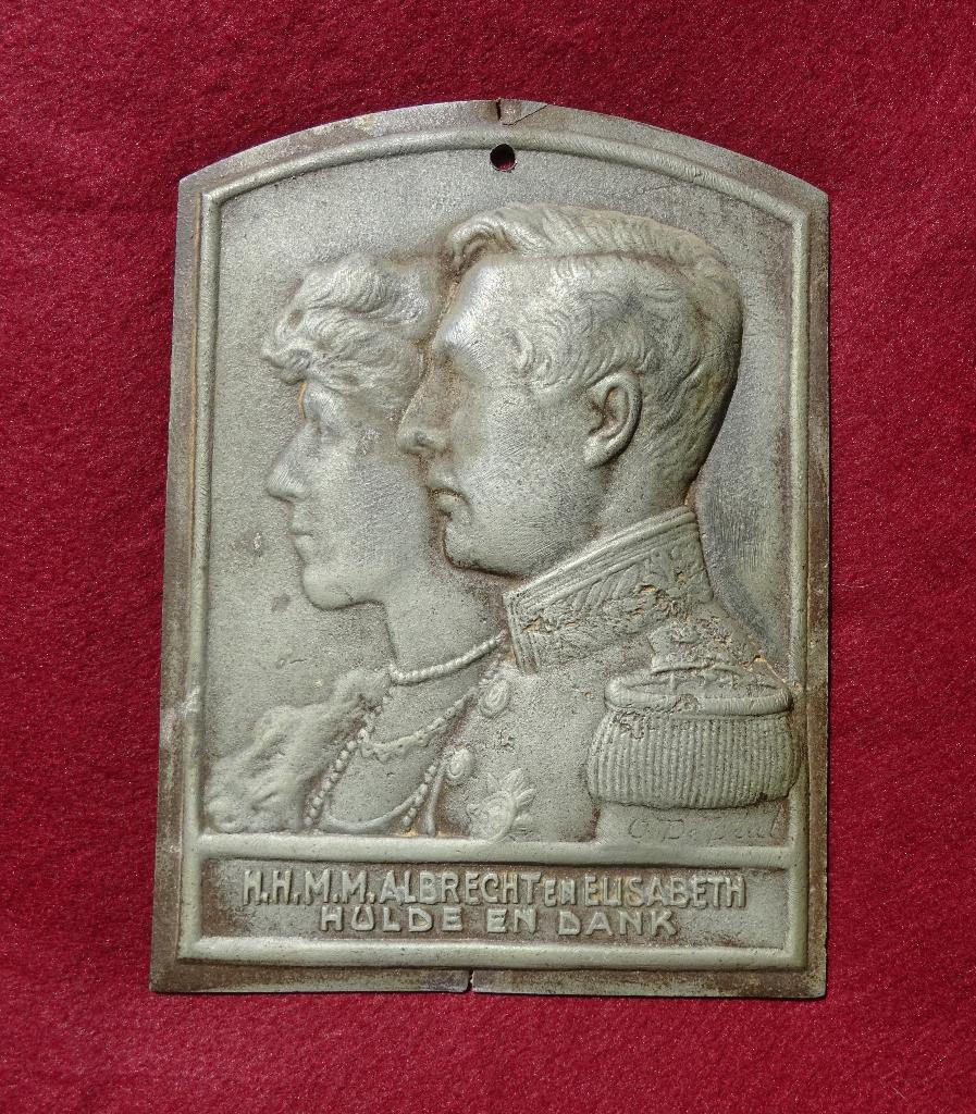 Herinnerings plaque Albert I en Elisabeth WO1, Ophalen of Verzenden, Overige soorten, Kunstobject