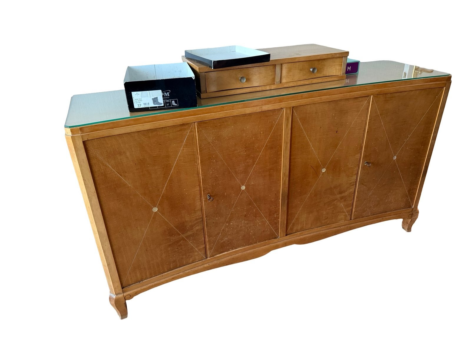 Grand buffet Art déco en bois clair 4 portes vers 1940, Verre, Enlèvement, Utilisé, /