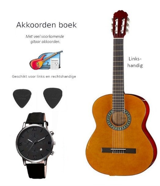 Linkshandige gitaar, Gratis akk.boek, 2 plectrums,horloge!!!, Musique & Instruments, Enlèvement ou Envoi, Neuf, Guitare classique ou espagnole