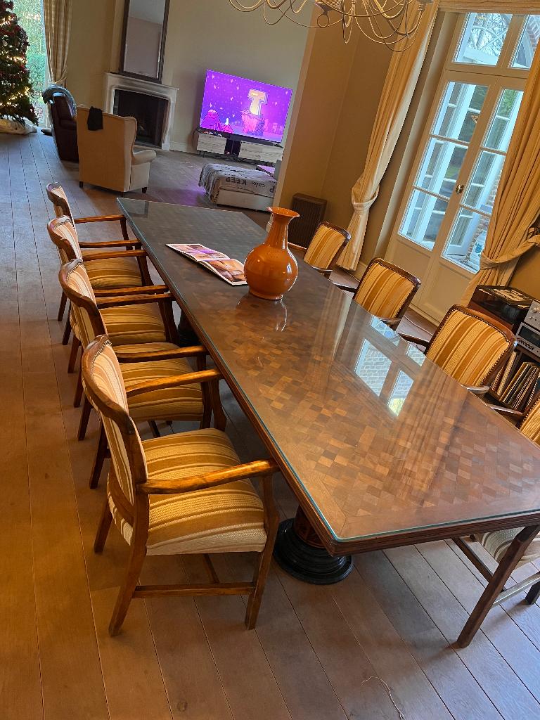 Antieke Tafel scheepstafel 3m (kloostertafel)+8 stoelen, Antiek en Kunst, Ophalen