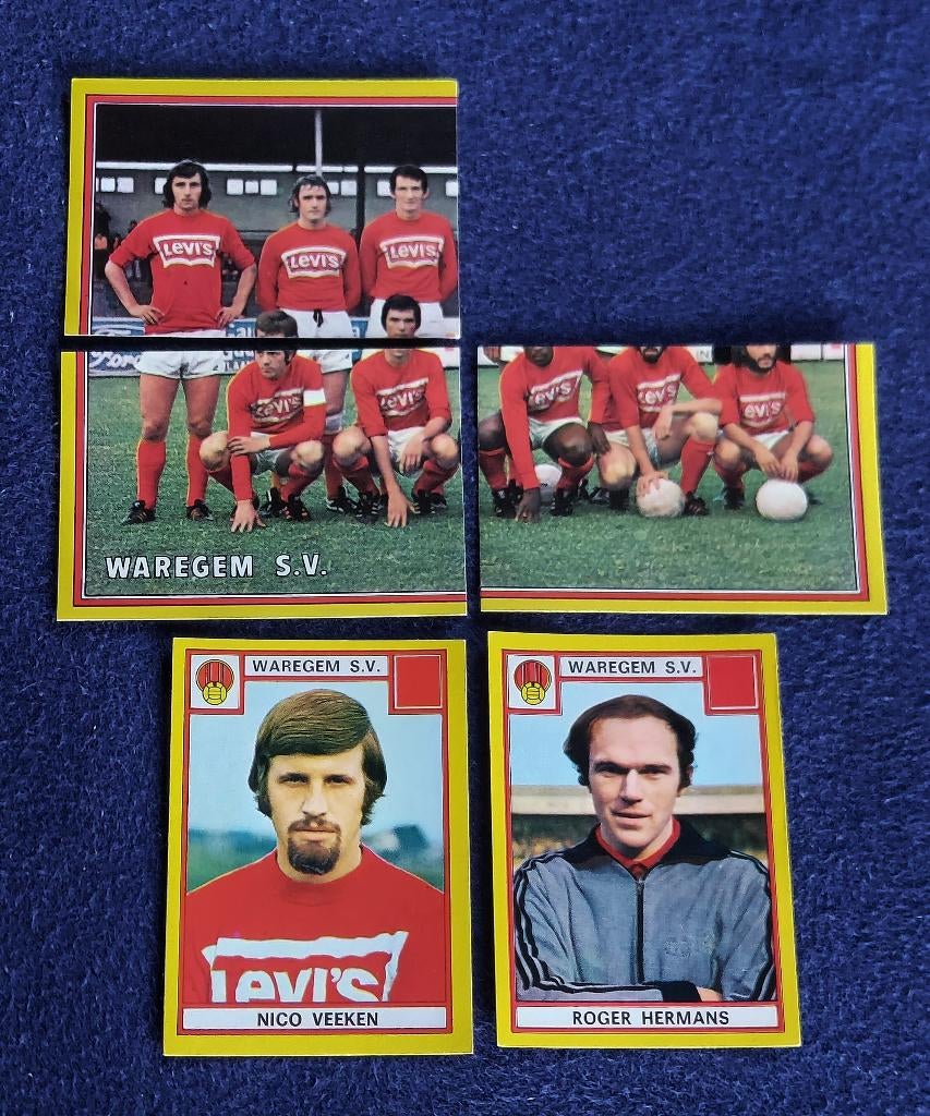 5 versch. Panini stickers voetbal ' FB 1975 - Waregem SV ', Ophalen of Verzenden, Nieuw, Meerdere stickers