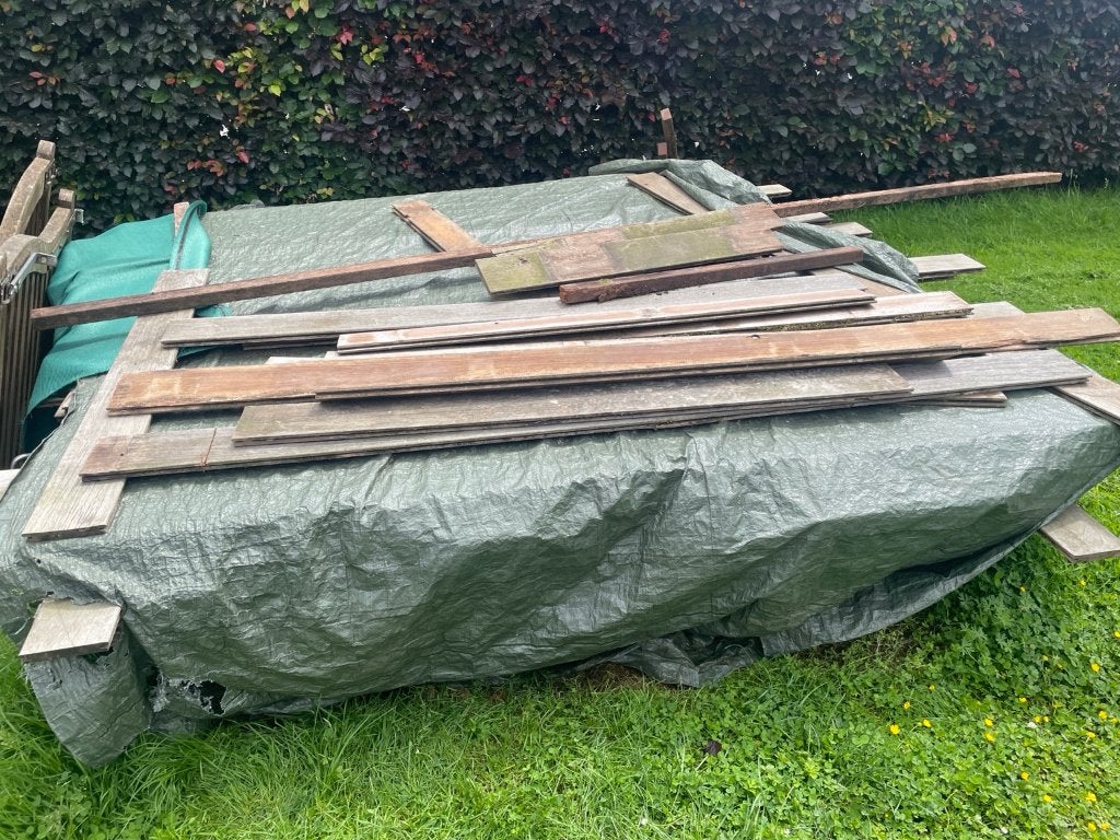 Lot lames terrasse bois exotique 85 m² fixation invisible, Enlèvement, Utilisé, Bois