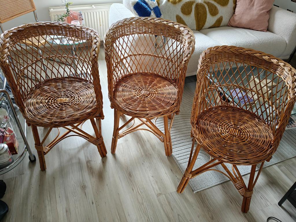 3 vintage rieten zeteltjes, Huis en Inrichting, Ophalen, Gebruikt, Riet of Rotan, Drie