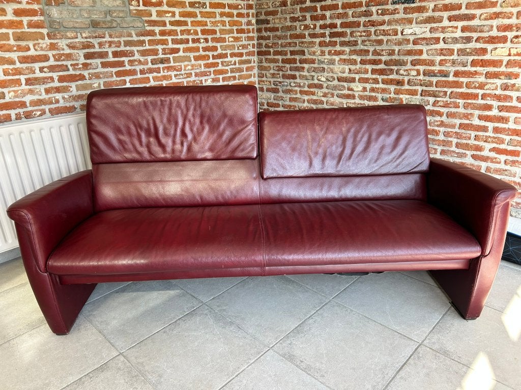 Lederen 3-zitszetel, Maison & Meubles, Canapés | Salons, Utilisé, Banc droit, Trois personnes, 150 à 200 cm, 75 à 100 cm, Cuir