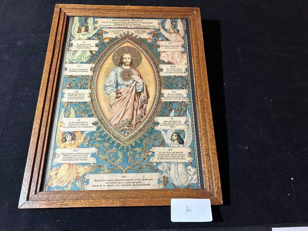 Antieke Lithografie De 12 Beloften Heilig Hart van Jezus, Antiek en Kunst, Antiek | Religieuze voorwerpen, Ophalen