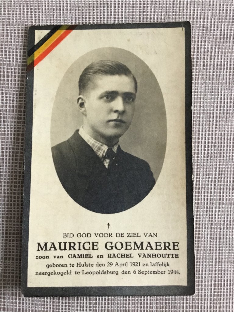 La victime de guerre M.Goemare Hulste abattue en 1944, Collections, Enlèvement ou Envoi, Image pieuse