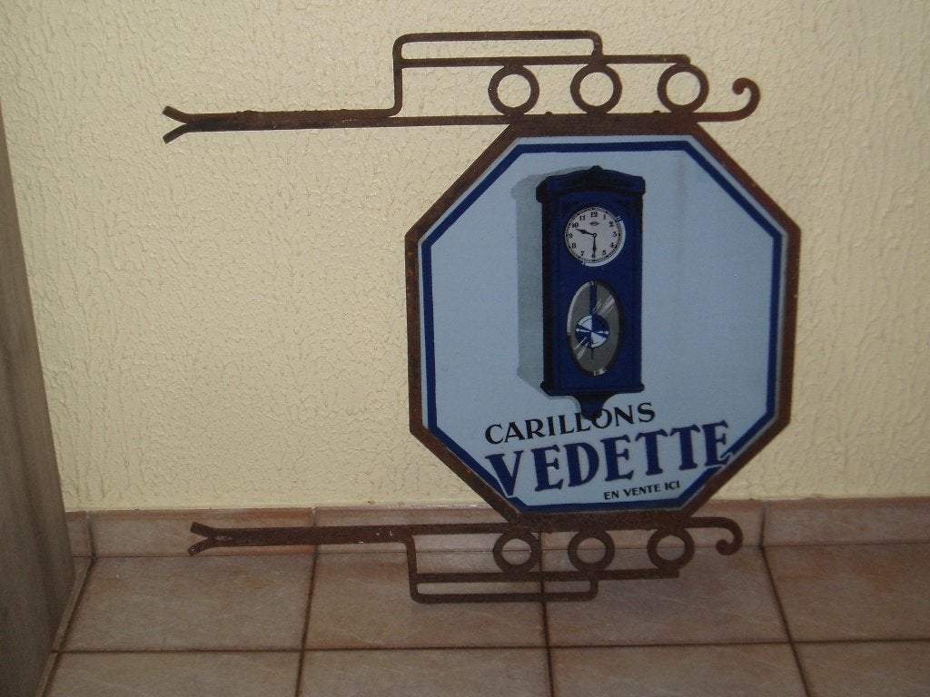 Dubbelzijdige geëmailleerde plaat met originele steel, Ophalen, Gebruikt