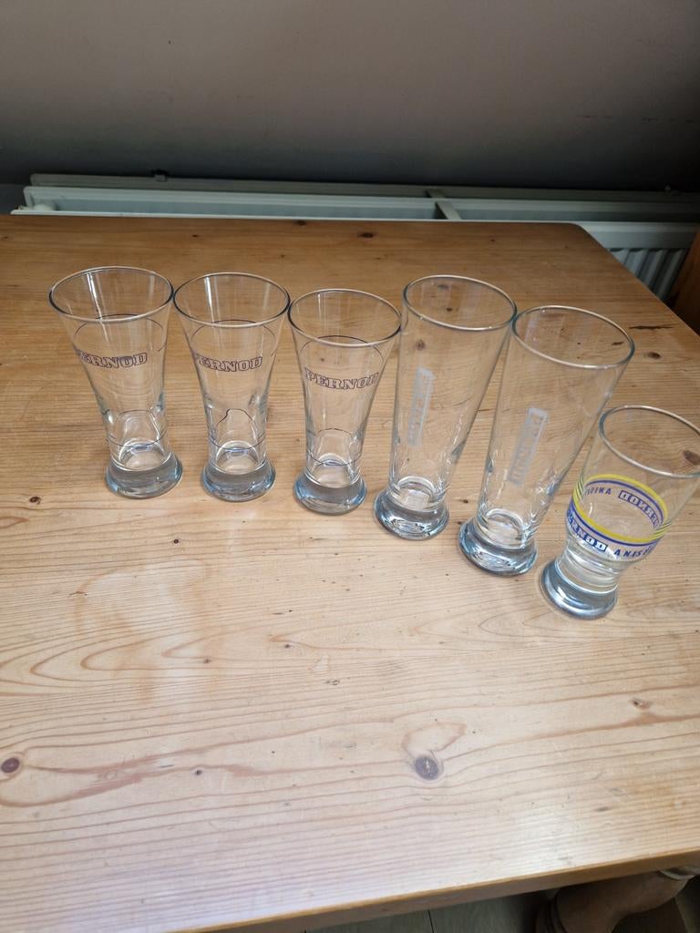 6 Pernod Pastis glazen, Verzamelen, Glas en Drinkglazen, Ophalen of Verzenden