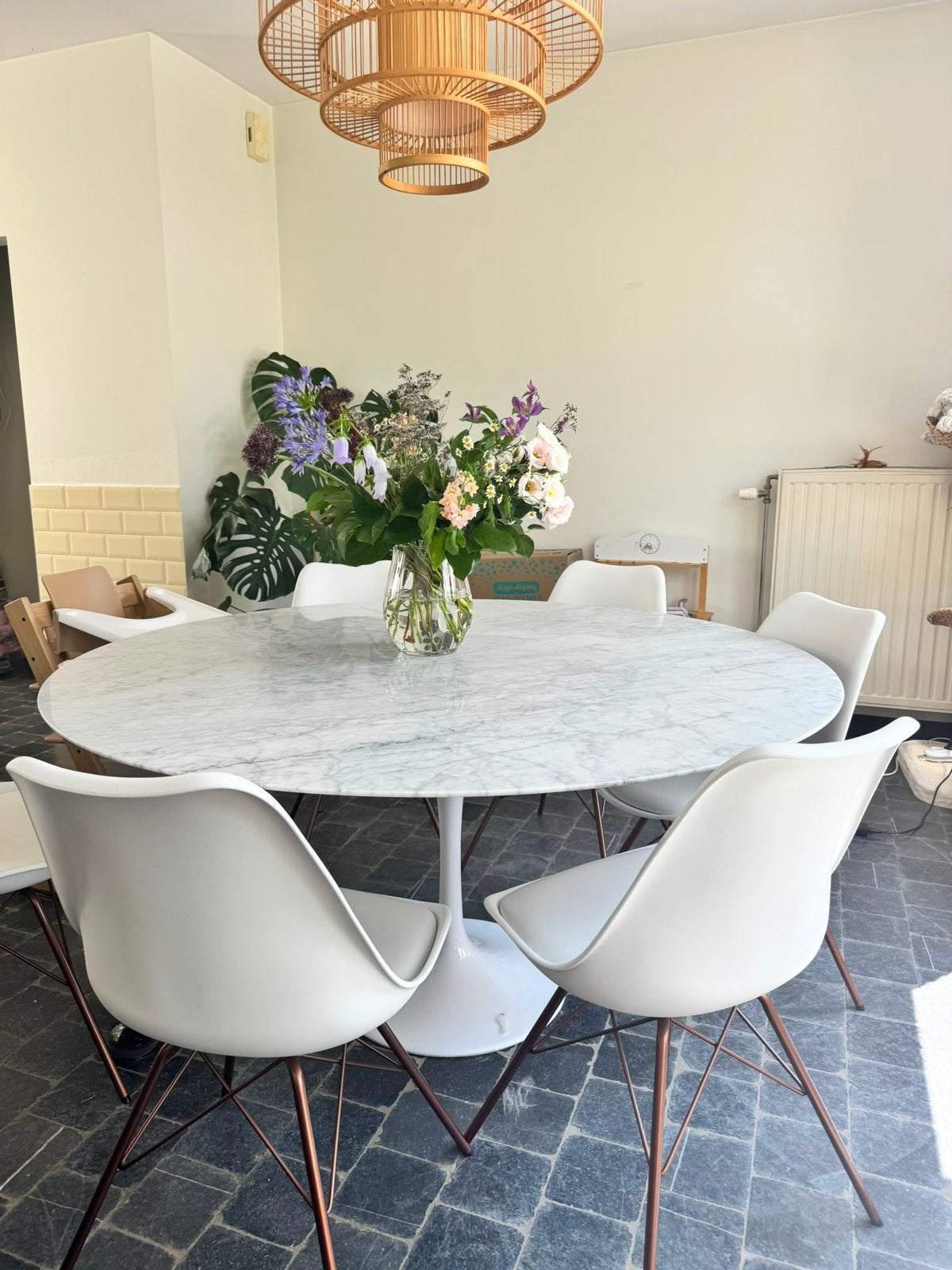 6 stoelen met kunstlederen zitting, Huis en Inrichting, Stoelen, Ophalen, Kunststof, Gebruikt, Wit