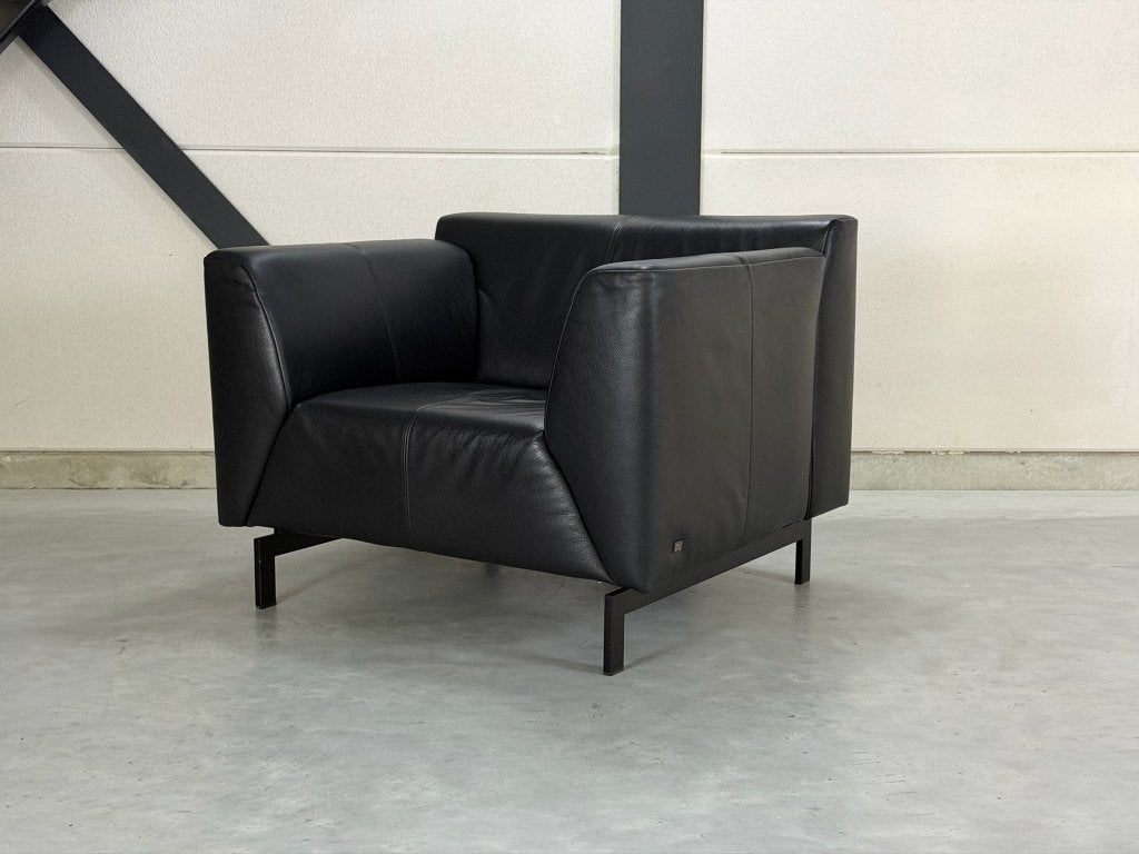 Rolf Benz Linea fauteuil - zwart leer, Ophalen, Leolux Montis Jori Pode Minotti, Nieuw, 75 tot 100 cm