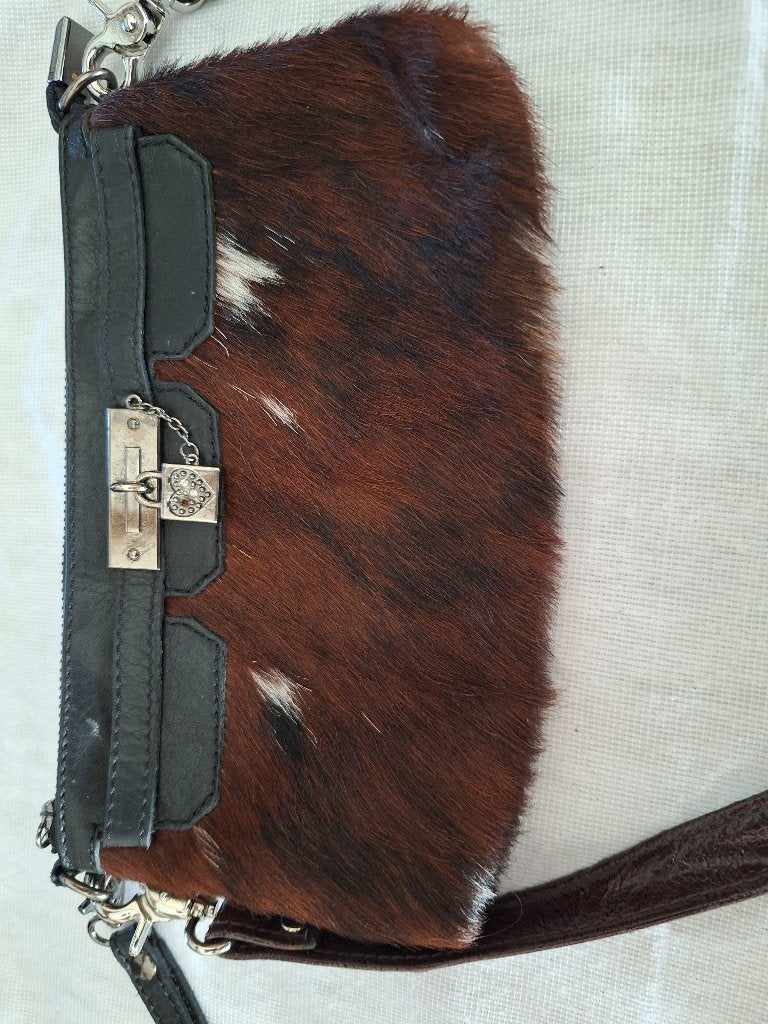 TASJE LEDER EN BONT, Enlèvement ou Envoi, Utilisé, Brun, Sac à bandoulière