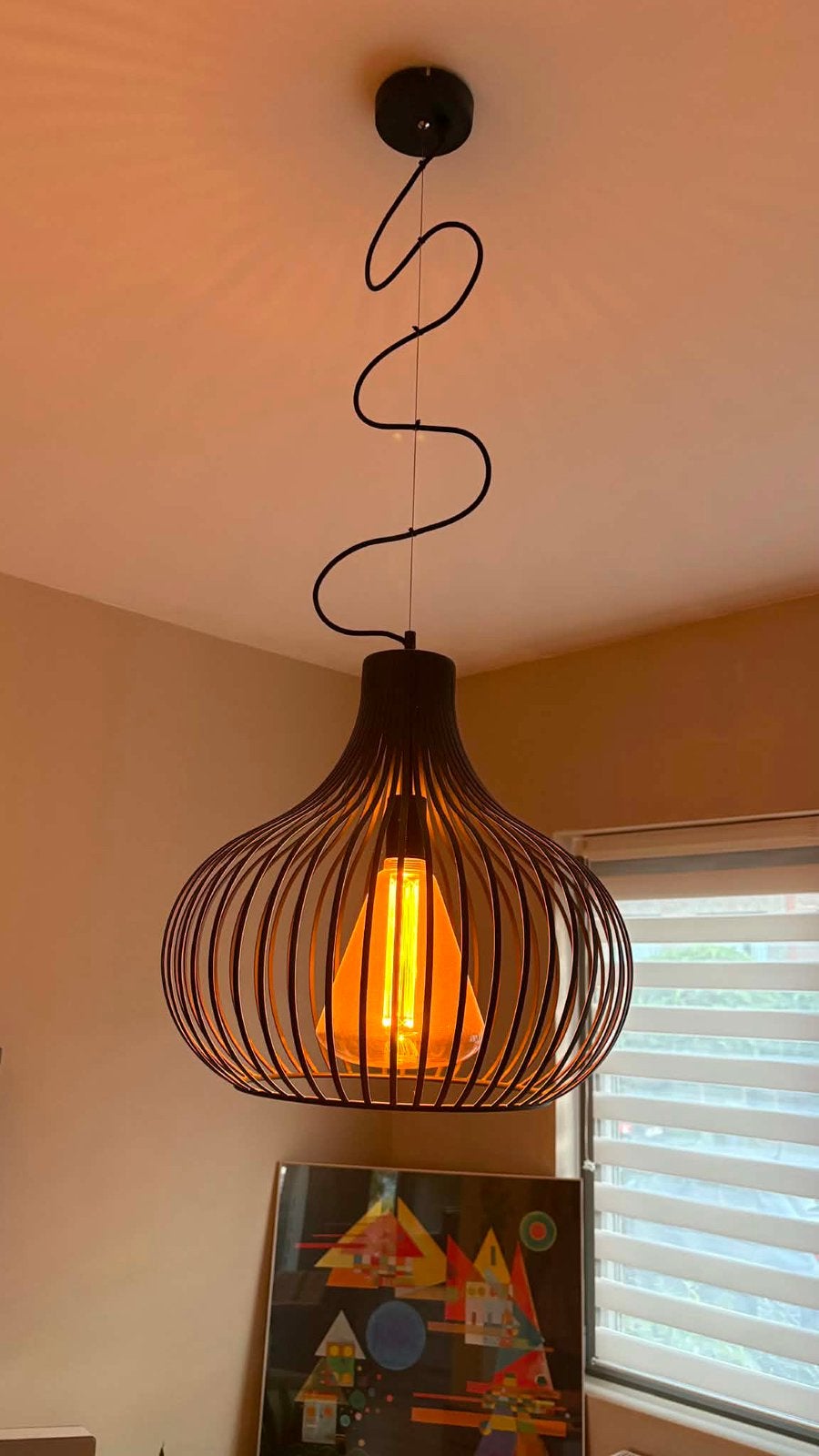 Hanglamp zwart metalen kooi –modern design, Huis en Inrichting, Ophalen, Gebruikt, E27 (groot), Metaal