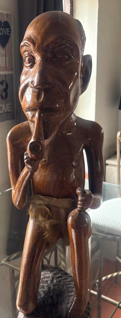 Beeld in hout: Afrikaanse man, Antiek en Kunst, Ophalen, Hout, Beeld, Man