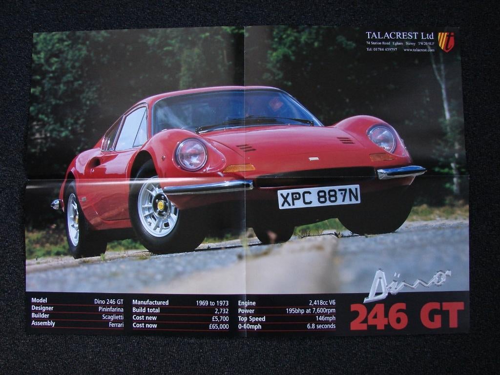 Ferrari Dino 246 GT poster, Verzamelen, Deurposter of groter, Rechthoekig Liggend, Nieuw, Ophalen of Verzenden
