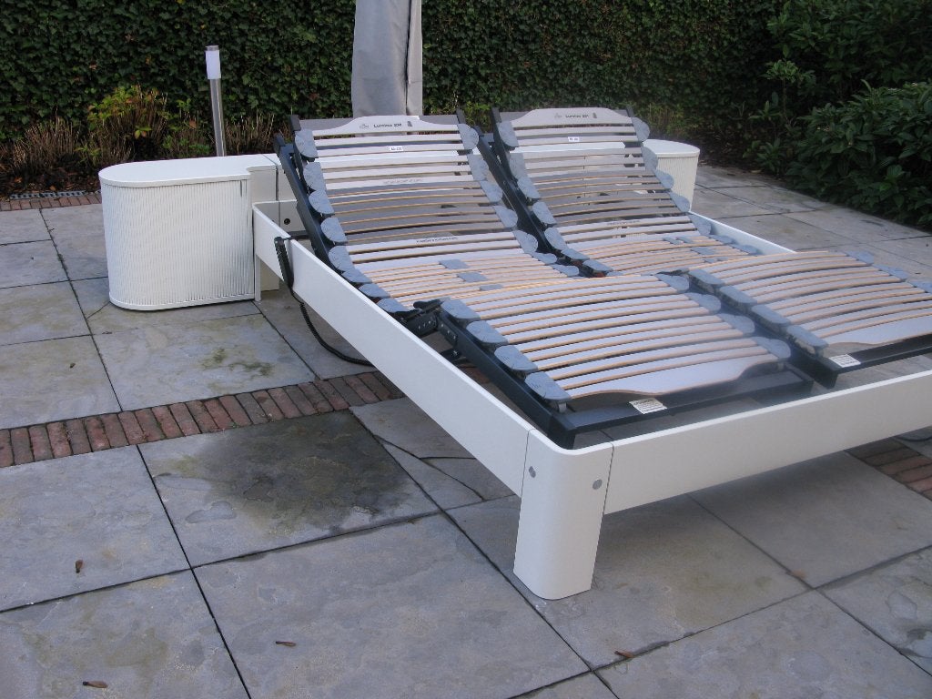 Auping auronde 160 x 200 met elektrische lattenbodem, Ophalen, Gebruikt, Wit, Tweepersoons