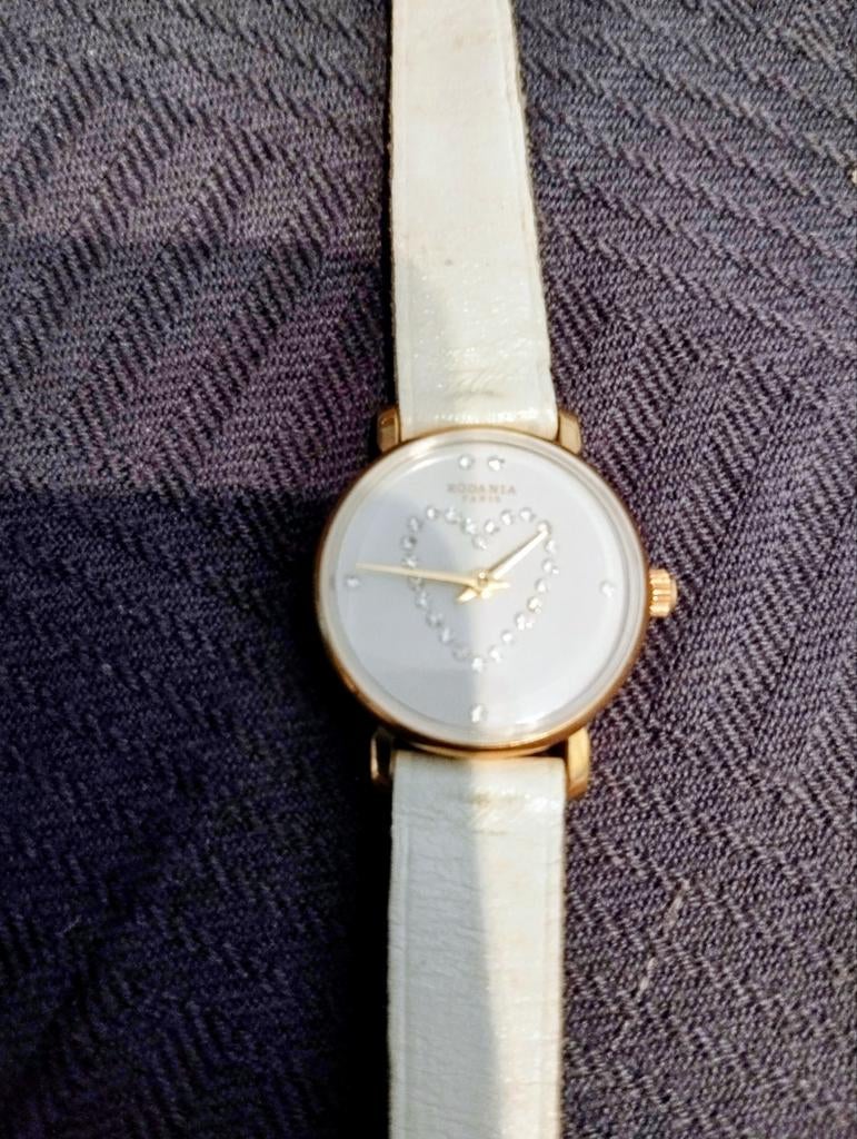 Montre RODANIA a quartz en cuir blanc, Ophalen, Leer