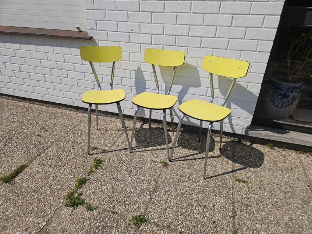 3 chaises de salle à manger en Formica vintage jaunes des an, Enlèvement