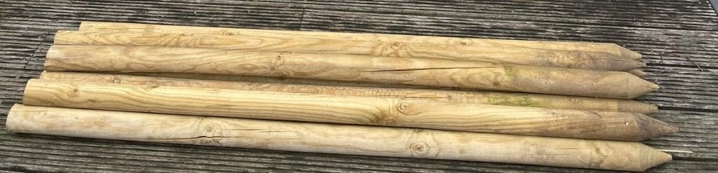 Houten tuinpalen, 9 stuks, 6 cm diameter,160 cm lengte, Tuin en Terras, Palen, Balken en Planken, Ophalen, Zo goed als nieuw, Minder dan 180 cm