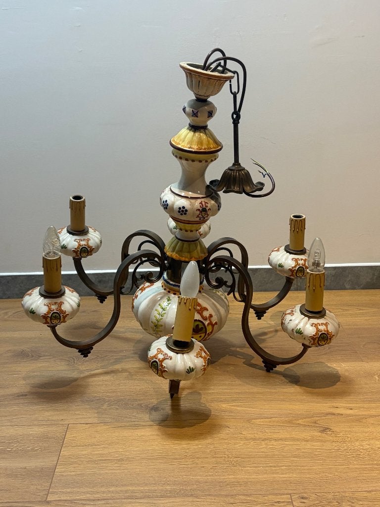 Prachtige Vintage Italiaanse Majolica Kroonluchter, Ophalen, Gebruikt, Keramiek, Info@denekster.com