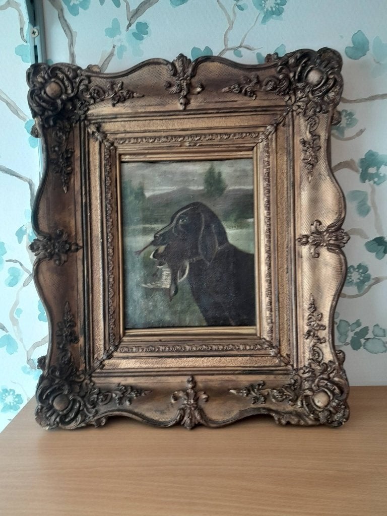schilderijtje jachthond, Antiek en Kunst, Ophalen, Gesigneerd, Dieren