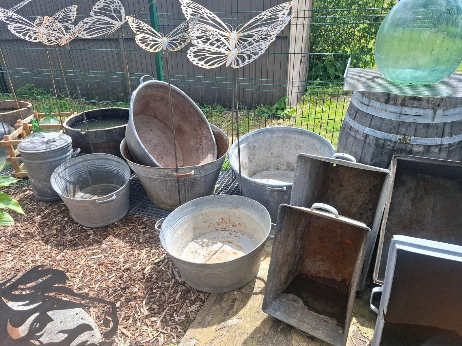 Galvanise kuipen/ ketels/ bakken/ emmers als bloembak enz, Tuin en Terras, Ophalen