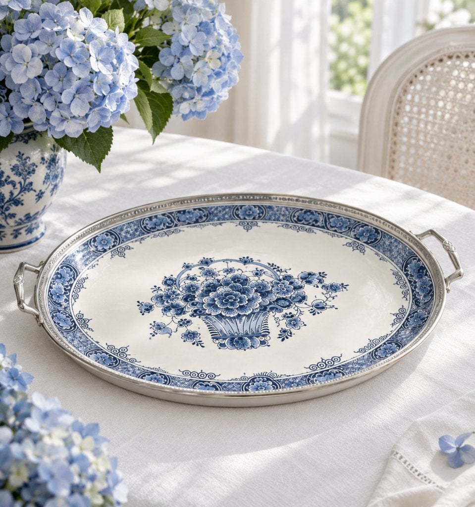 Groot vintage dienblad Delft Blauw, handgeschilderd, Antiek en Kunst, Ophalen of Verzenden