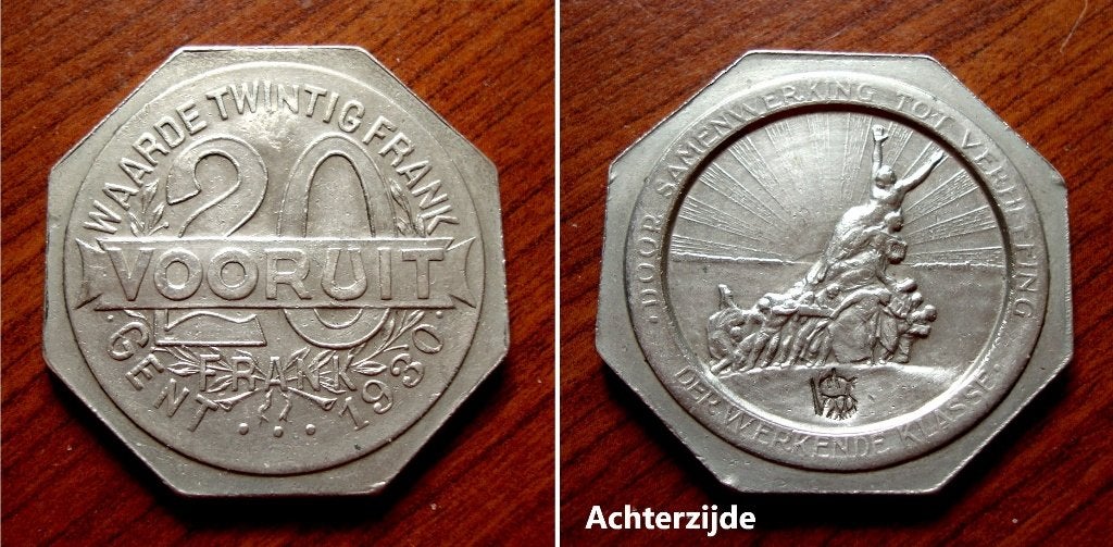 Penning 20 fr. Samenwerkende Maatschappij Vooruit Gent 1930, Verzenden, Overige materialen