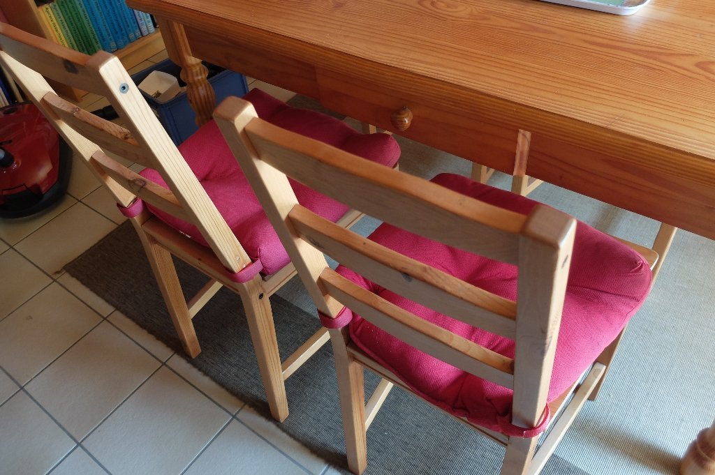 Vier Ikea-stoelen hout met kussen, Ophalen, Gebruikt, Overige kleuren, Vier