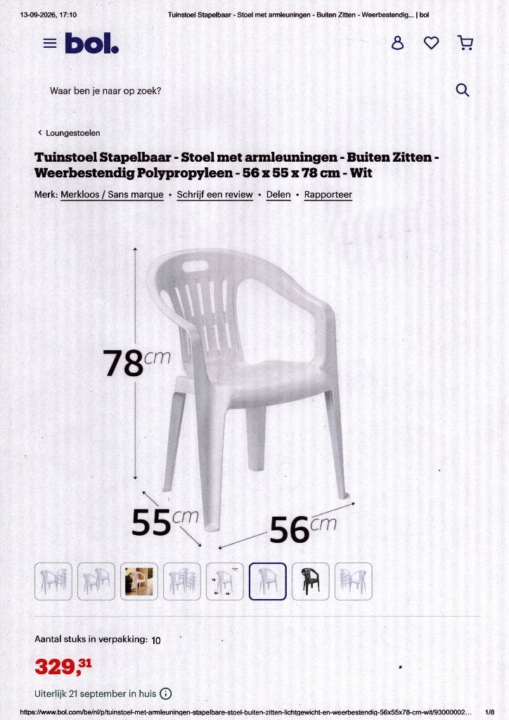 10 tuinstoelen wit, Ophalen, Nieuw, Kunststof, Stapelbaar
