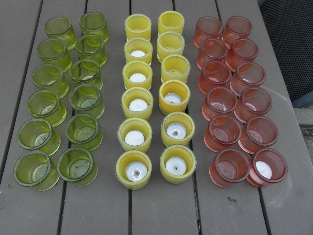 theelichtjes - 36 stuks - gratis, Huis en Inrichting, Ophalen, Gebruikt, Glas, Waxinelichthouder