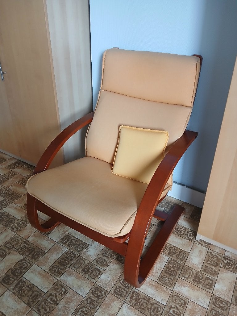 Fauteuil toile jaune, Maison & Meubles, 125 à 150 cm, Bois, Enlèvement, Utilisé