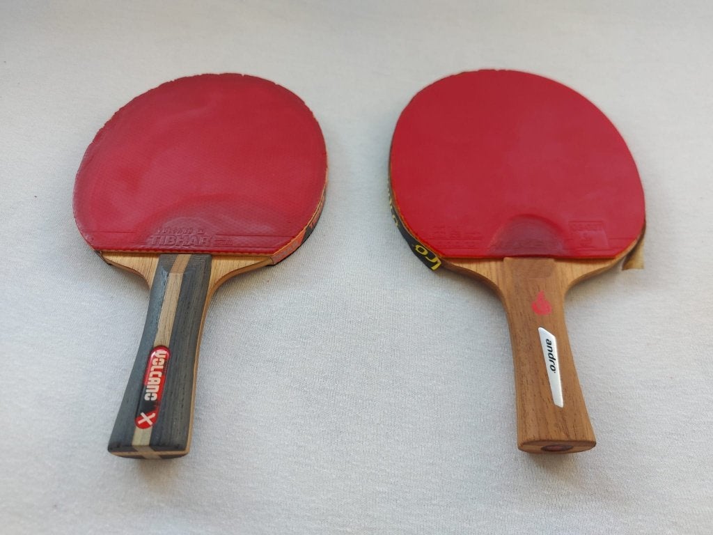 2 Tafeltennispaletten + draagtasje – ook apart te koop, Sport en Fitness, Tafeltennis, Ophalen, Gebruikt, Net, Batje(s) of Balletje(s)