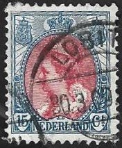 1 Postzegel Nederland 1908 Koningin Wilhelmina 'Bontkraag', Ophalen of Verzenden, T/m 1940, Gestempeld