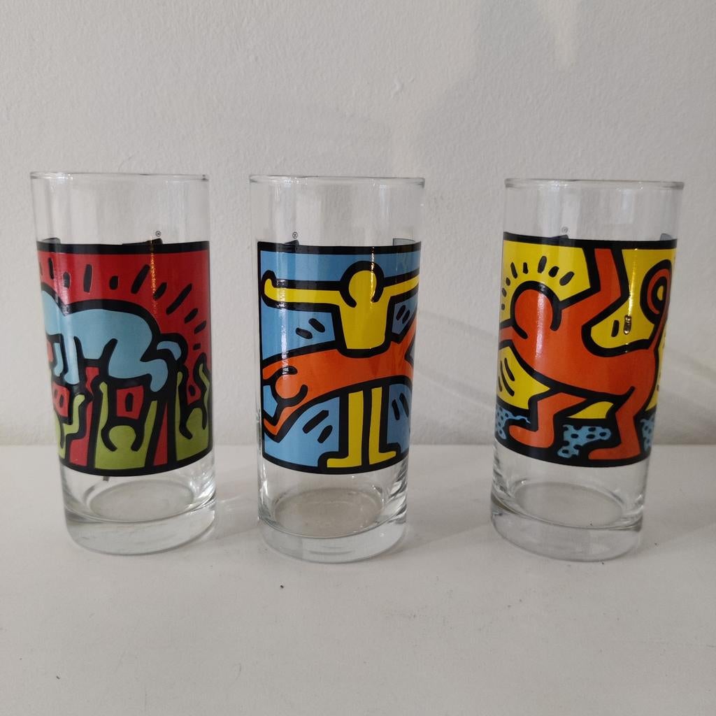 3 glazen Keith haring quick, Verzamelen, Glas en Drinkglazen, Ophalen