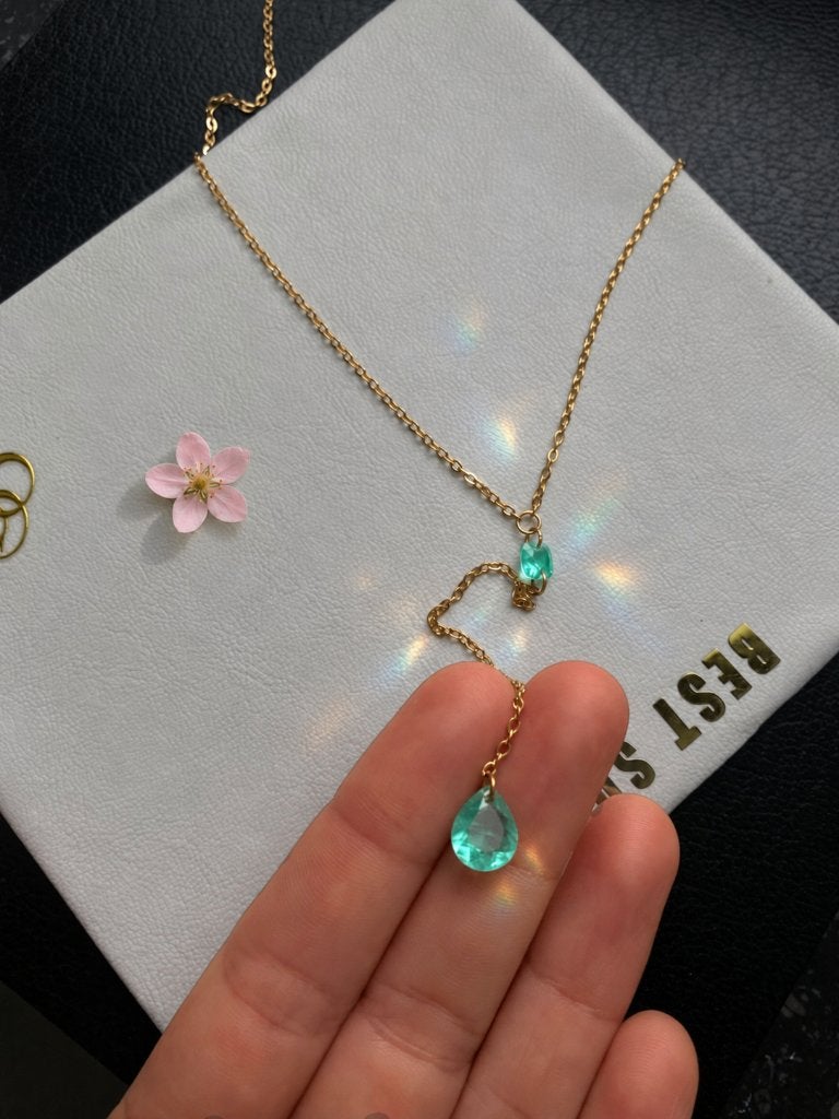 Collier Paraiba Lariat en métal doré 18 carats, Bijoux, Sacs & Beauté, Neuf, Pierre ou Minéral, Avec pierre précieuse, Enlèvement ou Envoi