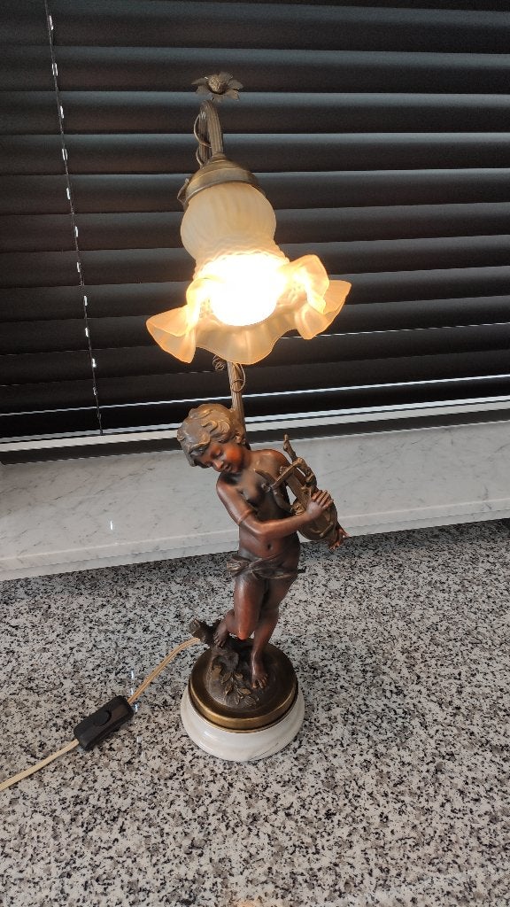 Vintage tafellamp Engel met harp stijl Moreau, Ophalen