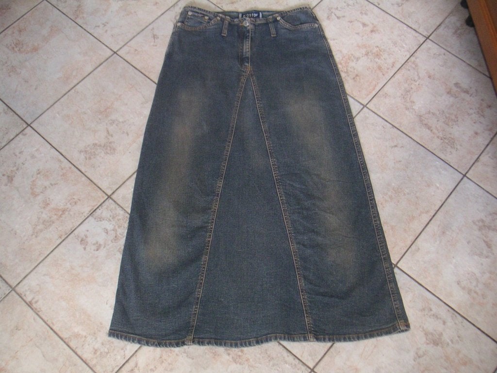 lange jeans rok, Kleding | Dames, Rokken, Ophalen of Verzenden, Zo goed als nieuw, Maat 42/44 (L), Onder de knie