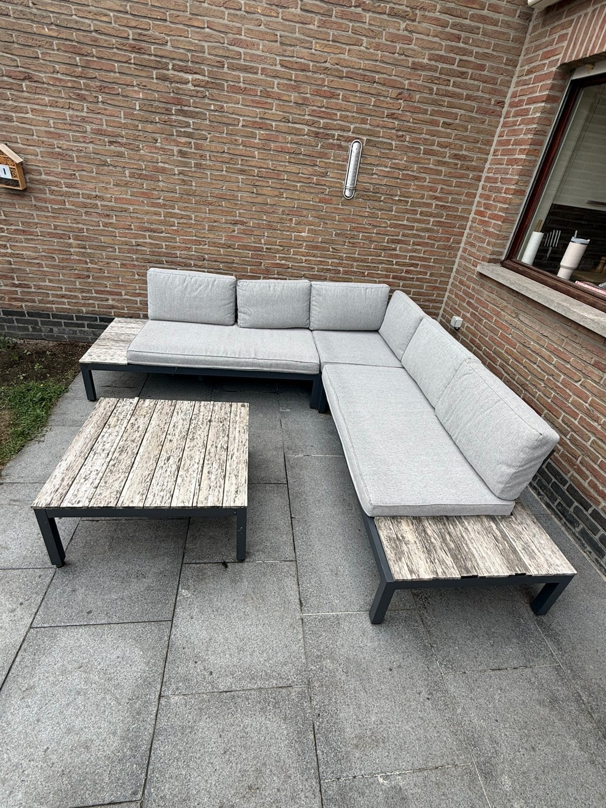 Lounge incl. kussens + bijzettafel, Tuin en Terras, Tuinsets en Loungesets, Ophalen, 5 zitplaatsen, Gebruikt, Bijzettafel