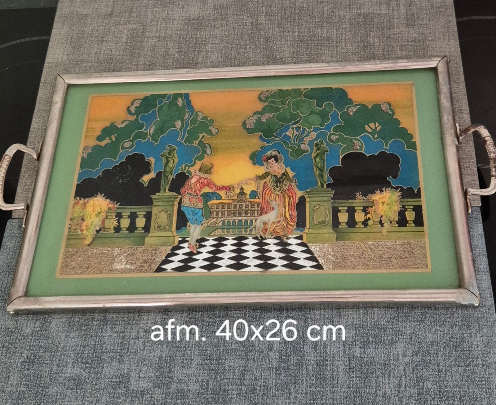 Art Deco dienblad met glazen inzet uniek decoratiestuk, Antiek en Kunst, Ophalen