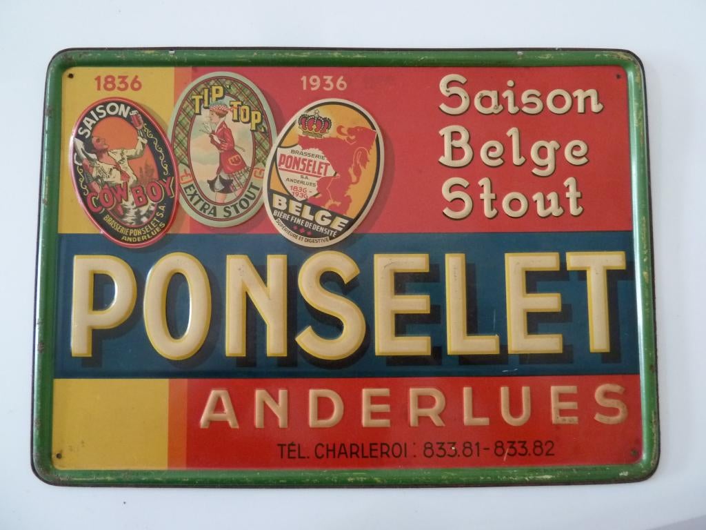 tôle publicitaire no plaque émaillée  vintage bière PONSELET, Collections, Enlèvement ou Envoi, Panneau publicitaire
