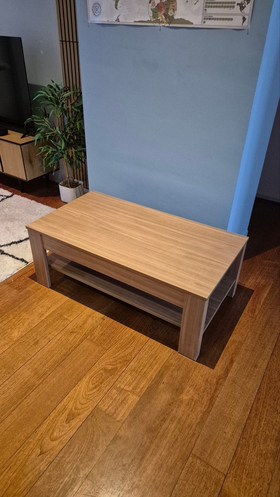 Table basse avec plateau relevable – bois, Enlèvement, 50 à 100 cm, Chêne, Rectangulaire