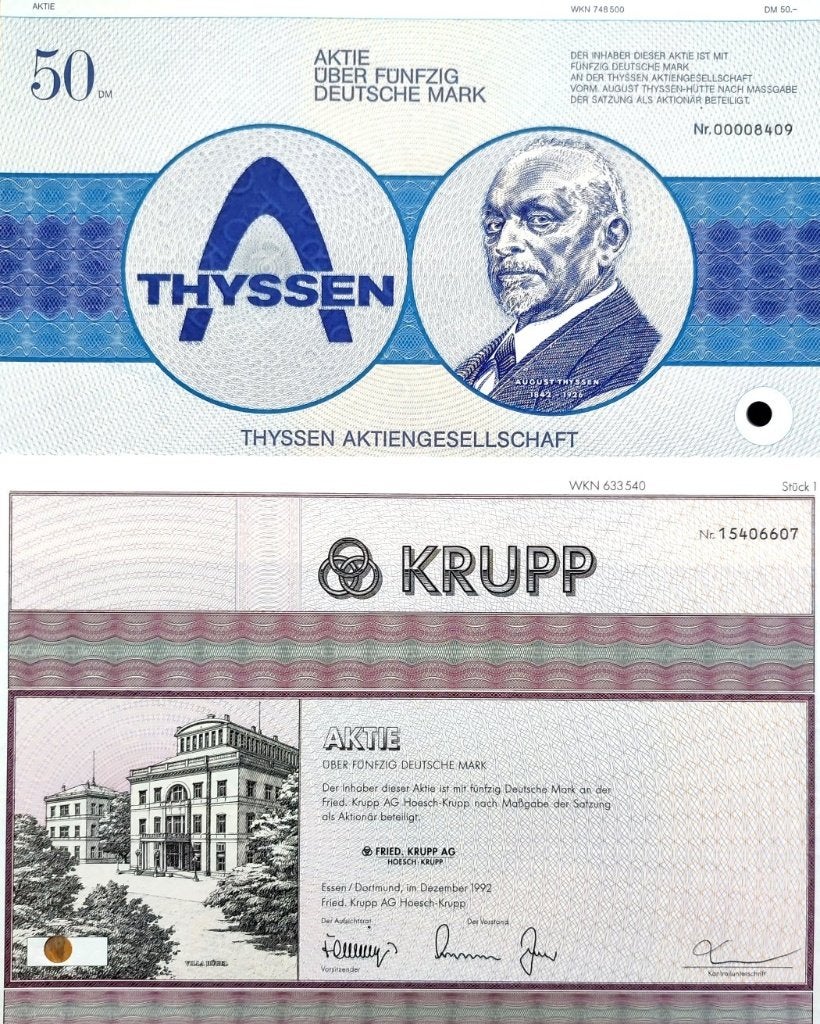 THYSSEN-KRUPP 1986 & 1992, Ophalen of Verzenden, 1970 tot heden, Aandeel