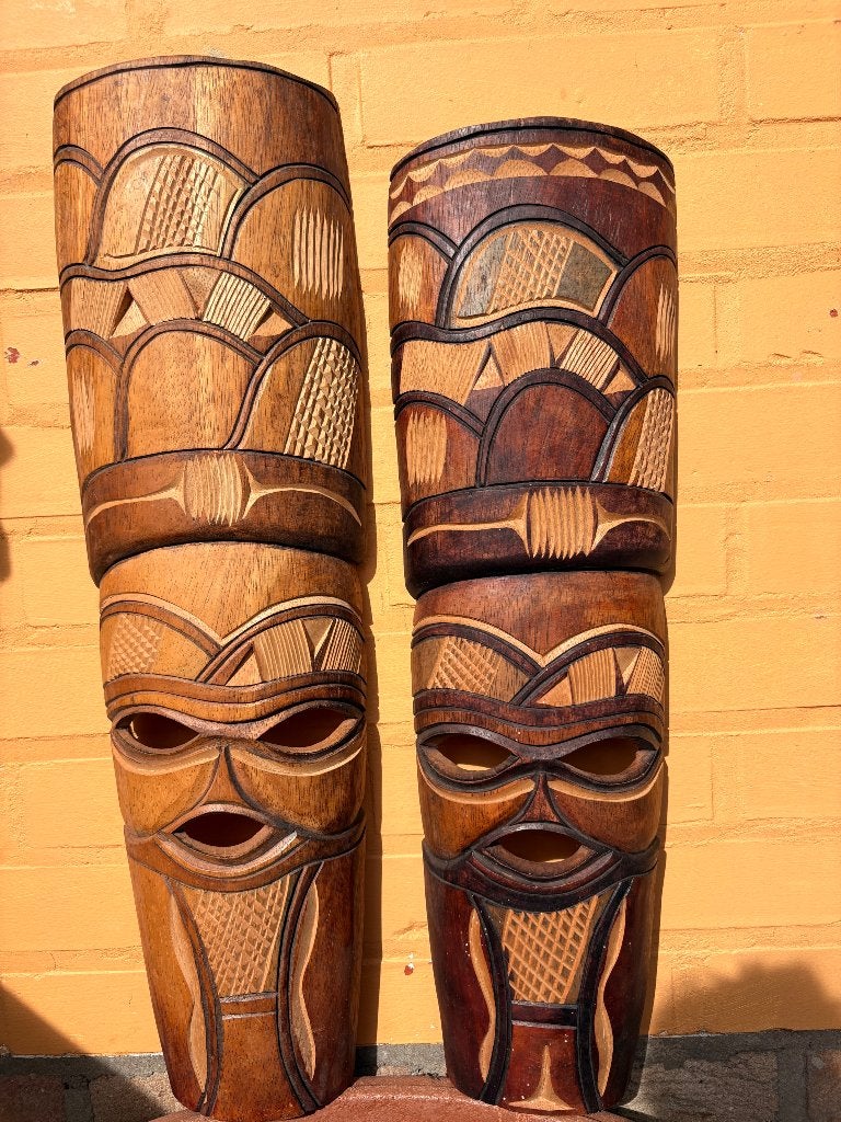 Masques africains, Antiquités & Art, Afrique, Sculpture sur bois, Brun, Bois