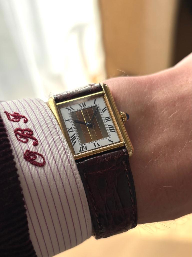Cartier Tank Vermeil Trinity Unisex, Overige merken, Polshorloge, Ophalen of Verzenden, Zilver