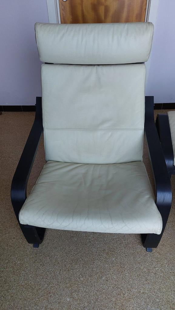 Siège en cuir Poãng blanc cassé,  avec pause pieds, Enlèvement, Cuir